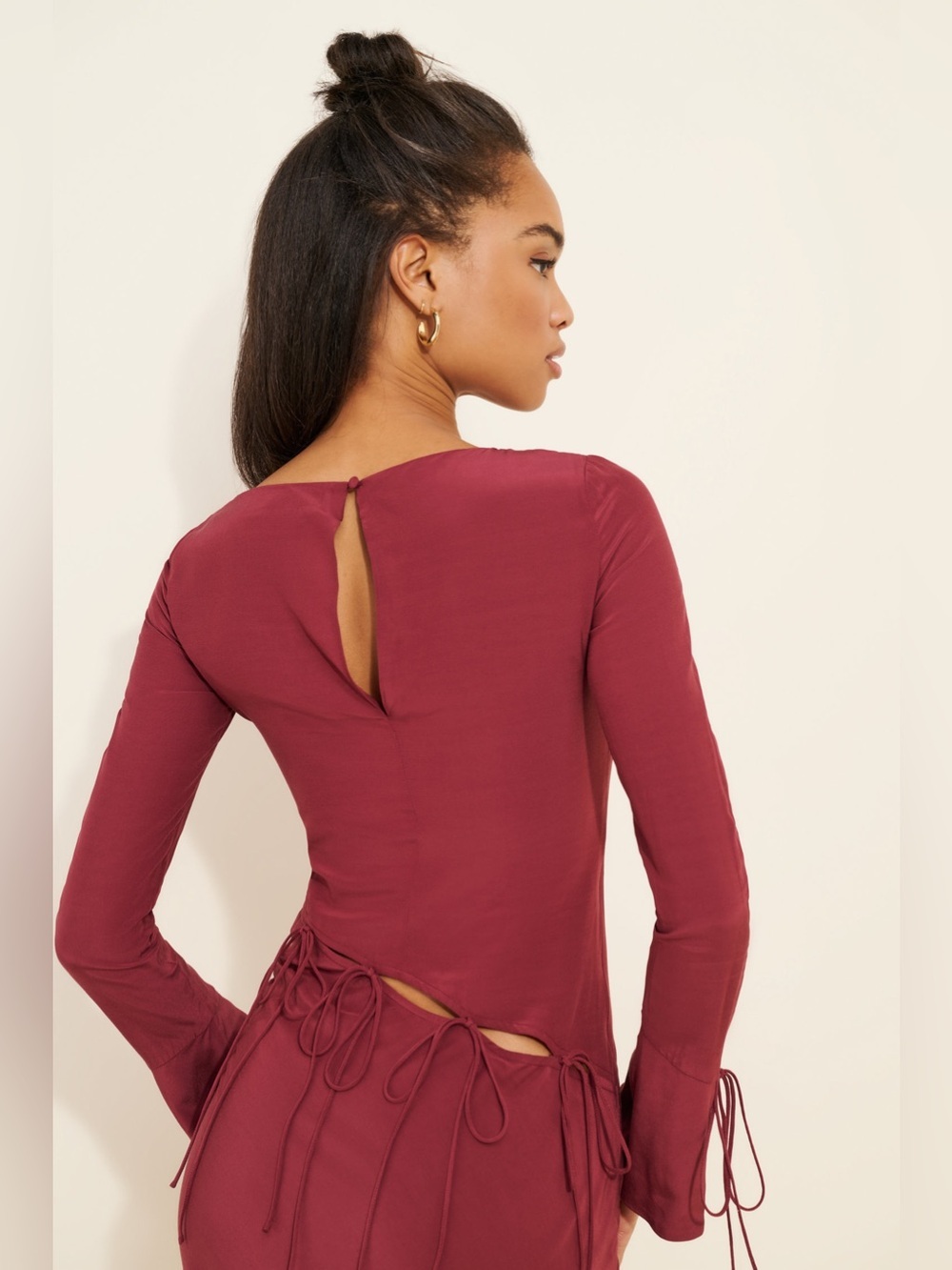 SAEMDI Long Sleeve Asymmetrical Bow Maxi Dress Size M NWT chic feminine 90s - Picture 13 of 14
